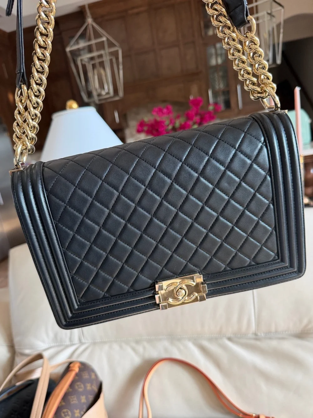 CHANEL Black Quilted Lambskin Boy Bag -New Medium